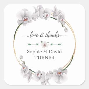Sticker Carré Charme Luau Aquarelle Orchidée blanche Mariage or