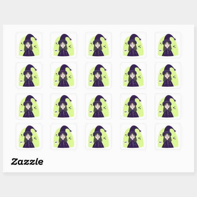 Sticker Carré Charming Angry Cute Witch (Feuille)