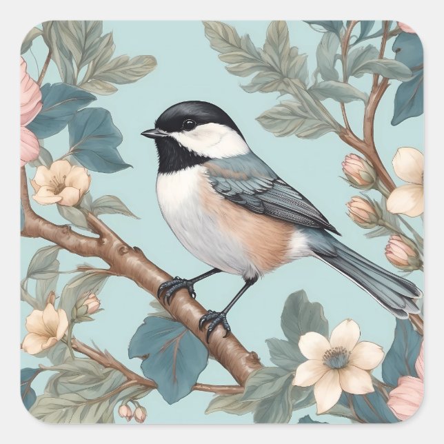 Sticker Carré Charming Chickadee Bird (Devant)