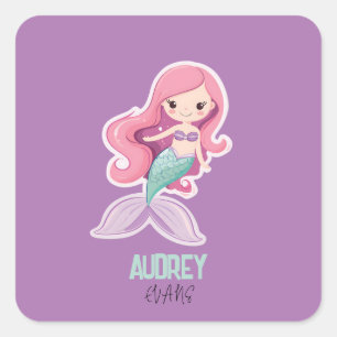Sticker Carré Charming magret Pastel Mermaid avec nom enfant