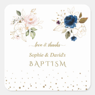 Sticker Carré Charming Rose Blue Gold Flowers Twins Baptême