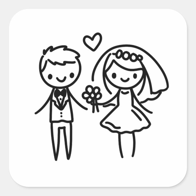 Sticker Carré Charming Stick Figure Bride et Mariage de chambre (Devant)