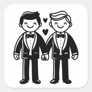 Sticker Carré Charming Stick Figure Gay Grooms Mariage