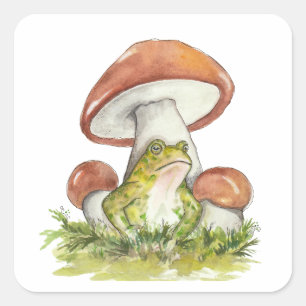 Sticker Carré Charming Toad Under Musroom