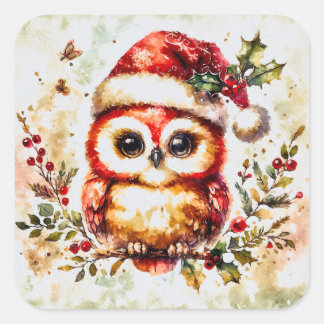 Sticker Carré Charming Vintage Christmas Owl