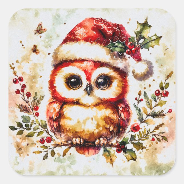 Sticker Carré Charming Vintage Christmas Owl (Devant)