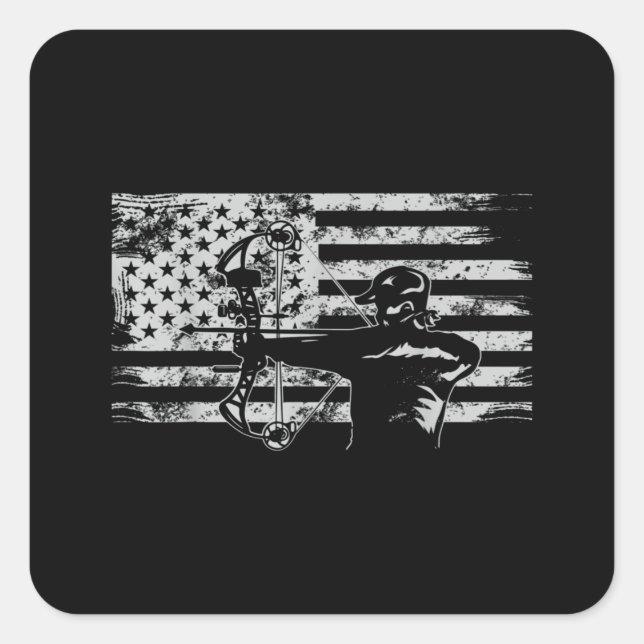 Sticker Carré Chasse Archer Drapeau Américain Chasse Bowhunting (Devant)