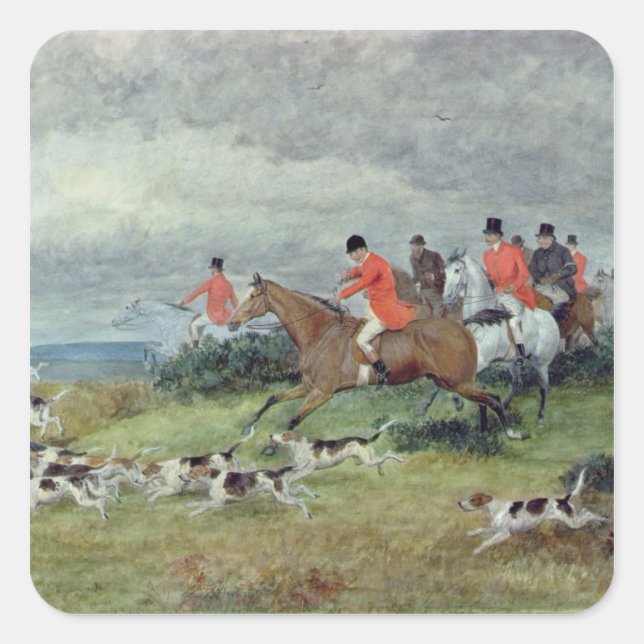 Sticker Carré Chasse au renard à Surrey, 19e siècle (Devant)