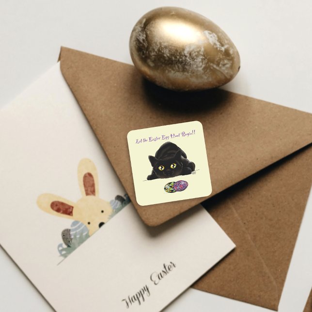Sticker Carré Chasse aux oeufs de Pâques Chat amusant (Créateur téléchargé)