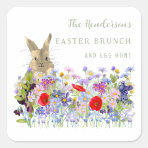 Sticker Carré Chasse aux œufs de Pâques personnalisée Lapin Flor