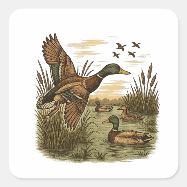 Sticker Carré Chasse-Rétro-Vol-Canerot-Colvert,  (Devant)