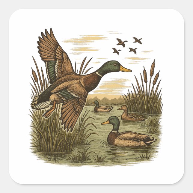 Sticker Carré Chasse-Rétro-Volant-Caner-Mallard (Devant)