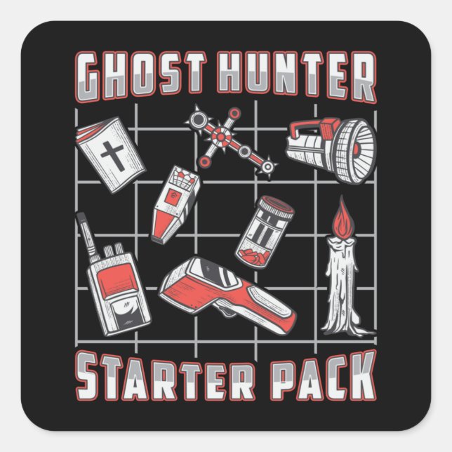 Sticker Carré Chasseur de fantômes Starter Pack Paranormal Chass (Devant)