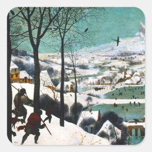 Sticker Carré Chasseurs dans le paysage de neige Pieter Bruegel