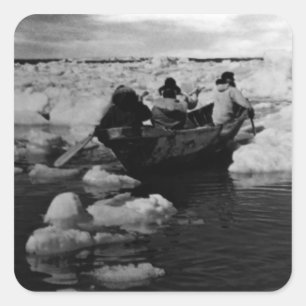 Sticker Carré Chasseurs Eskimo vintage USA Alaska 1970
