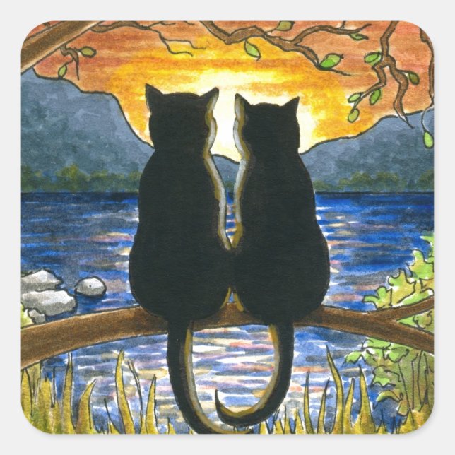 Sticker Carré Chat 582 chats noirs (Devant)