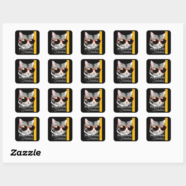 Sticker Carré Chat à la mode (Feuille)