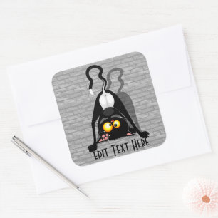 Sticker Carré Chat à l'envers Personnage de dessin animé drôle