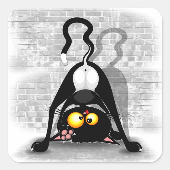 Sticker Carré Chat à l'envers Personnage de dessin animé drôle (Devant)