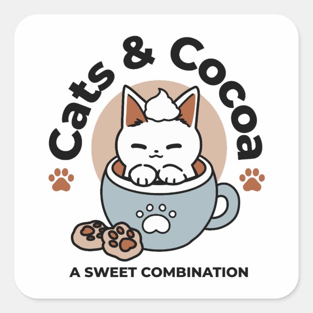 Sticker Carré Chat adorable en Mug Conception de vacances - Chat (Devant)