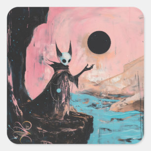 Sticker Carré Chat Alien Lune Noire Occulte Cuisine Noire AI Art
