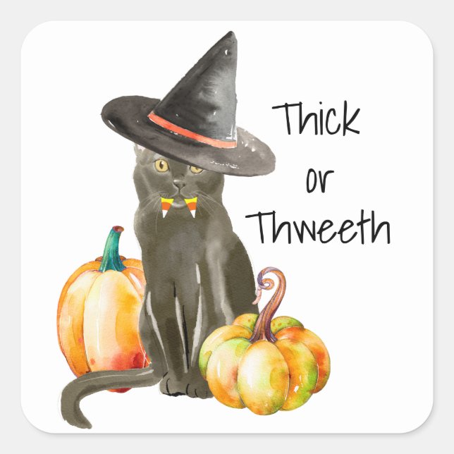 Sticker Carré Chat amusant avec des dents de maïs et un Casquett (Devant)