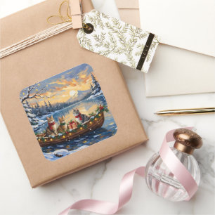 Sticker Carré Chat angora turc Noël Bateau Fêtes