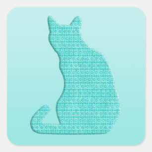 Sticker Carré Chat Arabesque - tons turquoise