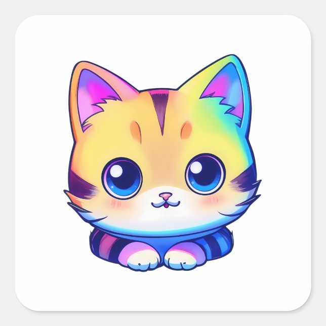 Sticker Carré Chat arc-en-ciel mignon (Devant)