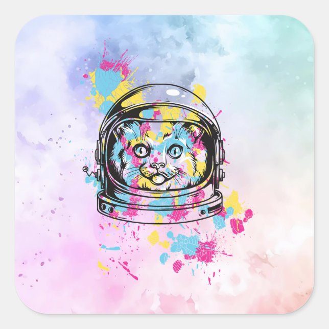 Sticker Carré Chat Astronaute (Devant)