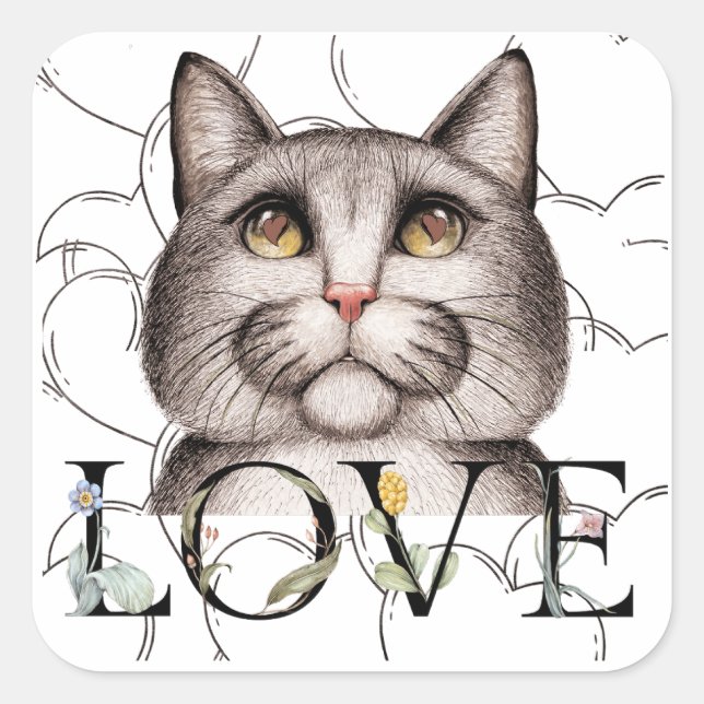 Sticker Carré Chat avec amour dans ses yeux (Devant)