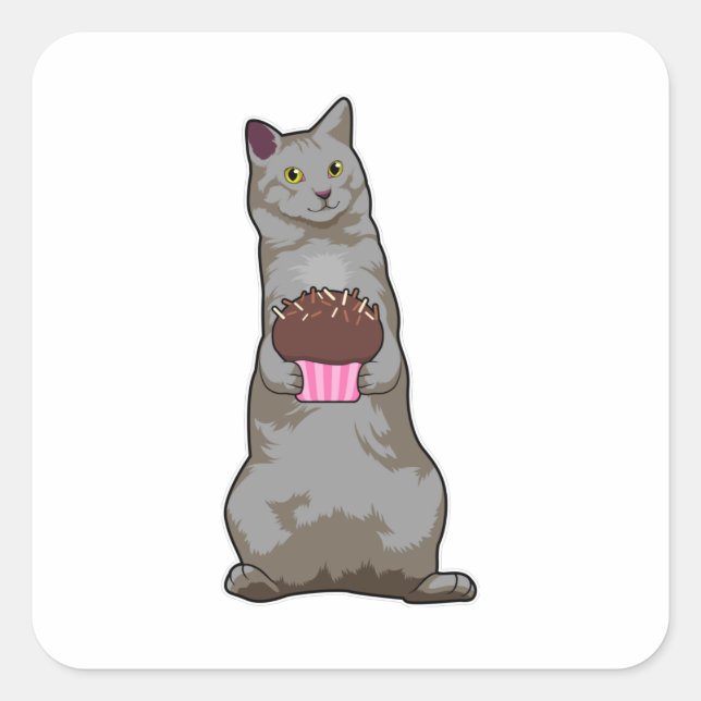 Sticker Carré Chat avec muffin (Devant)
