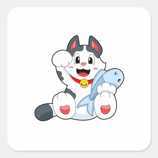 Sticker Carré Chat avec poisson (Devant)