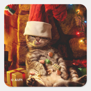 Sticker Carré Chat avec prise sur la tête