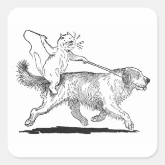 Sticker Carré Chat Avec Trusty Chien Steed