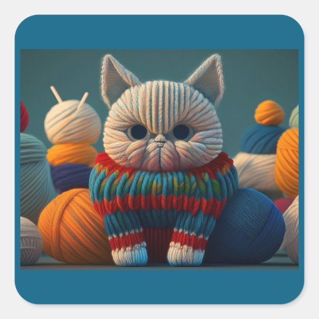 Sticker Carré Chat Avec Une Attitude "A" De Capital (Devant)