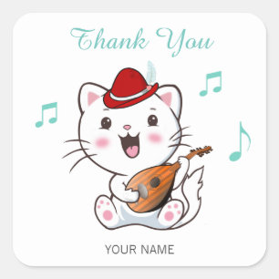 Sticker Carré Chat barde musical avec mandoline merci carré St