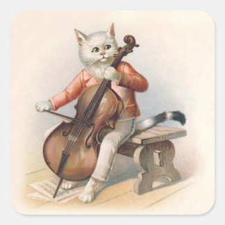 Sticker Carré Chat blanc anthropomorphique jouant au violoncelle
