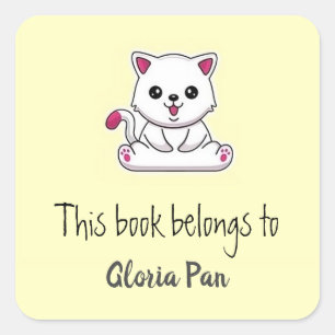 Sticker Carré Chat blanc mignon jaune