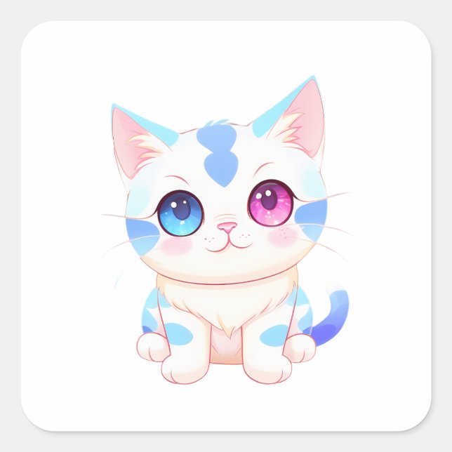 Sticker Carré Chat bleu et rose adorable (Devant)