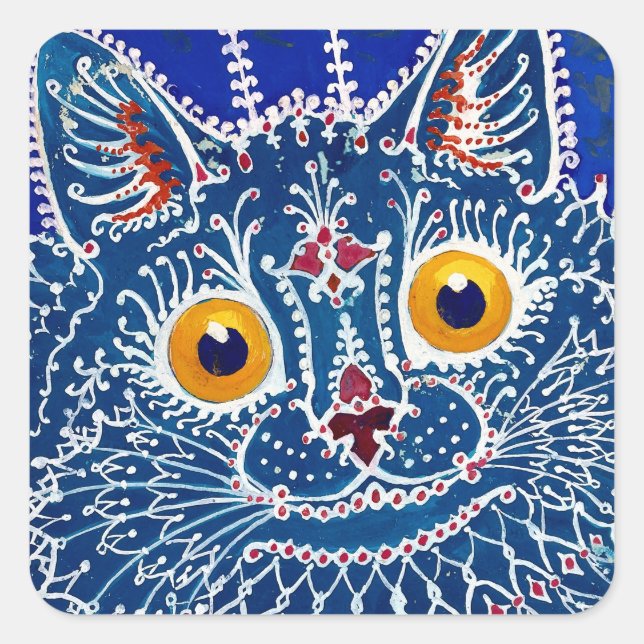 Sticker Carré Chat bleu psychédélique par Louis Wain (Devant)