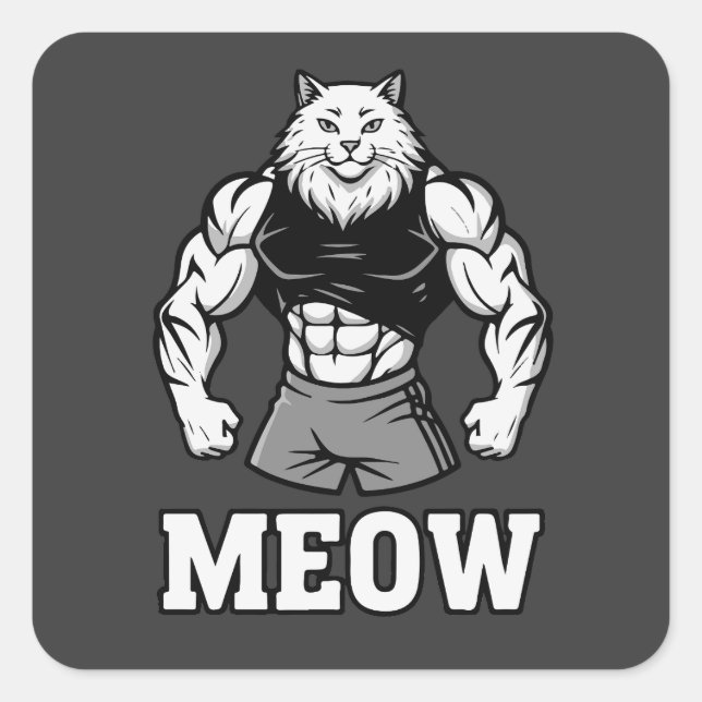 Sticker Carré Chat bodybuilder drôle montrant des muscles massif (Devant)