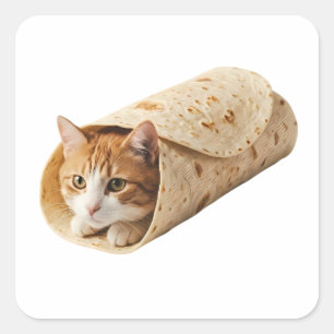 Sticker Carré Chat Burrito Drôle Design de Chat Emballé Mème