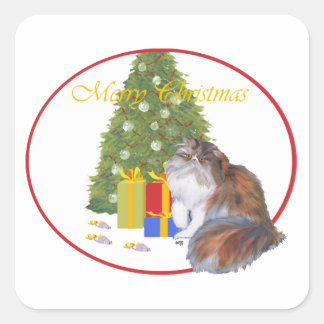 Sticker Carré Chat calico persan Noël