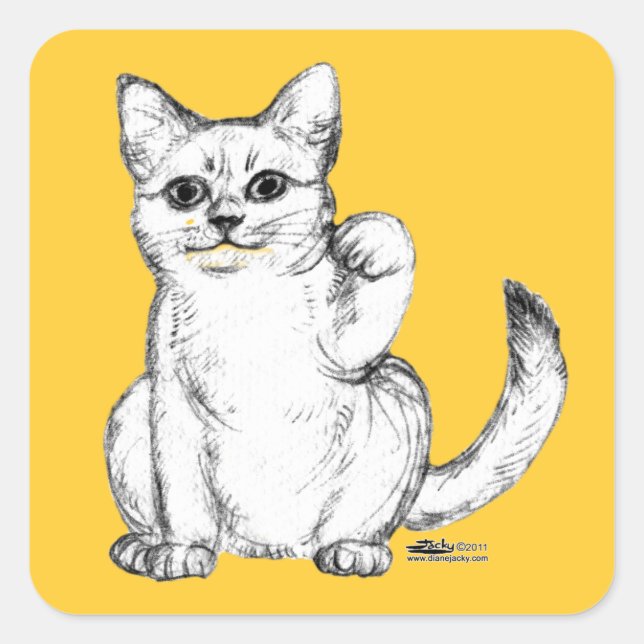 Sticker Carré Chat Chaton Maneki Neko Invitant (Devant)