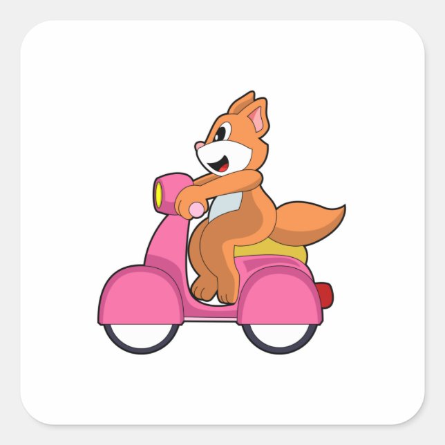 Sticker Carré Chat comme Biker avec Scooter.PNG (Devant)
