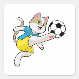 Sticker Carré Chat comme joueur de football avec balle de footba