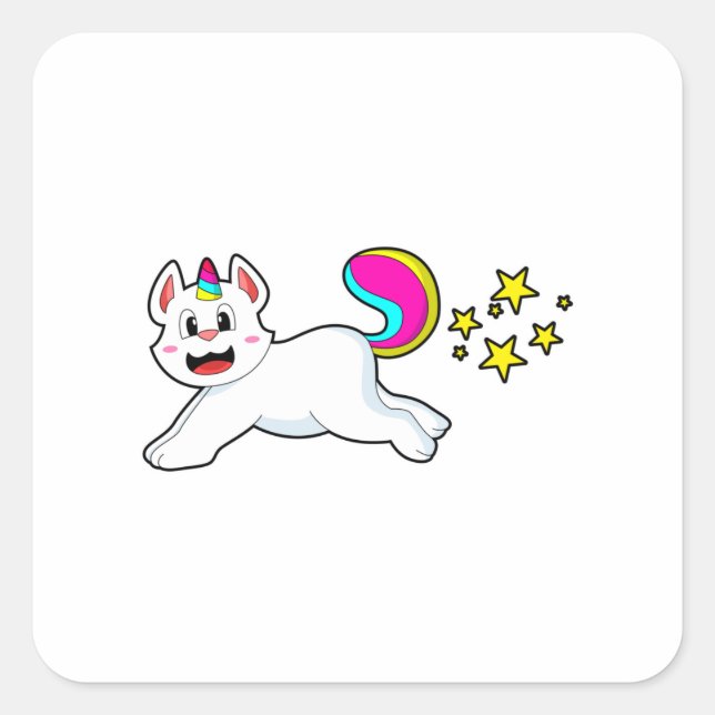 Sticker Carré Chat comme licorne (Devant)