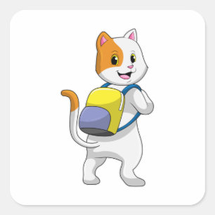 Sticker Carré Chat comme randonneur avec sac à dos