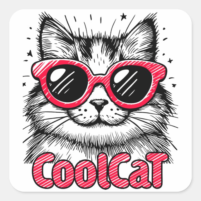 Sticker Carré Chat Cool 1 (Devant)